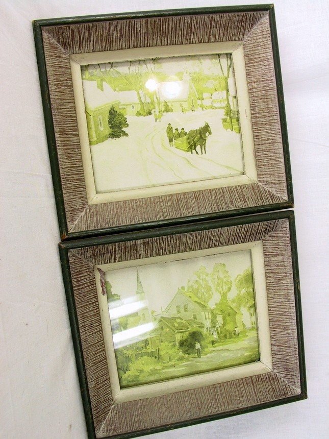Shabby Chic Vintage Small Town Framed Pictures Set of Two