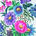 1970s Embroidered Picture Vintage Framed Crewel Floral Picture in Hot Pink Purple and Blue