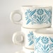 Mod Turquoise Flowered Diner Cups Stackable Vintage Retro Dishes Set of 8