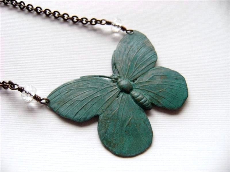 Handmade Necklace Verdigris Butterfly