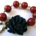 Necklace Nautical Navy Rose and Red Jade Stone