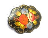 Beautiful Handpainted Wood Pin Russian Signed P2350