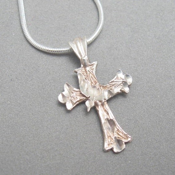 Vintage Sterling Cross Dove Necklace Diamond by PurpleDaisyJewelry