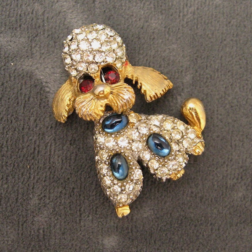 Rhinestone Poodle Dog Pin by Pell P2718