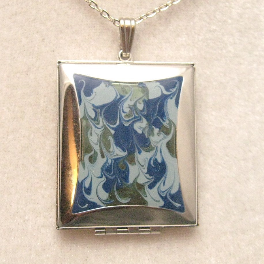 Vintage Locket Large Rectangle Blue N3602