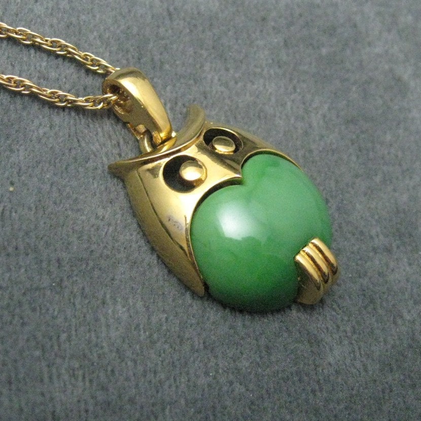 Vintage Owl Necklace Trifari Green Lucite N3741
