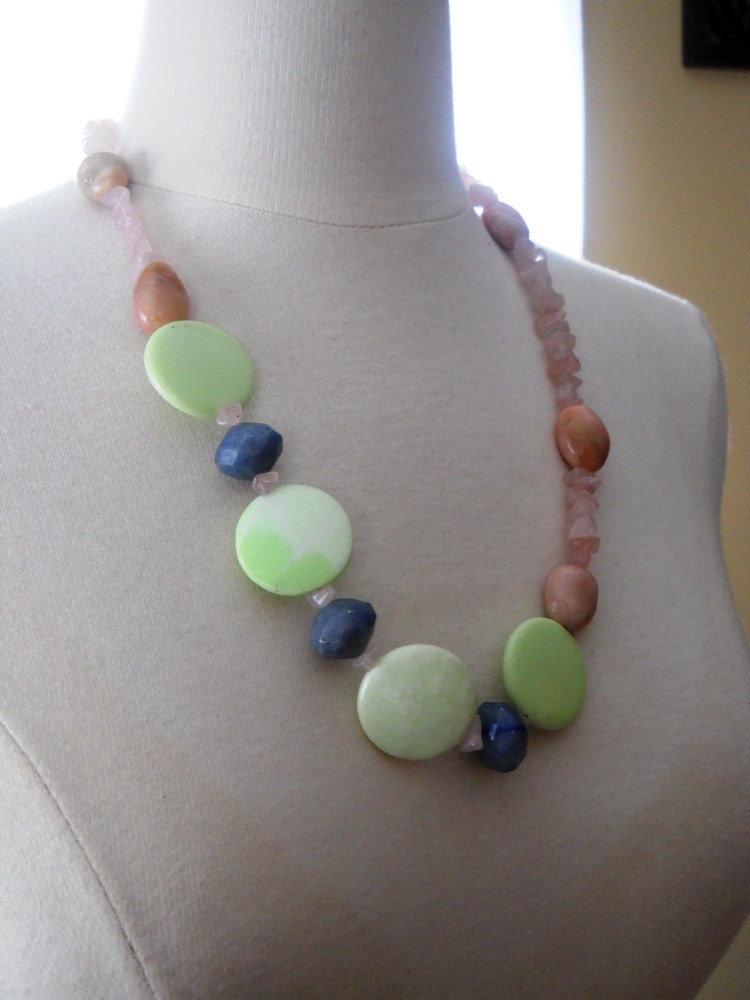 Flirt necklace - chrysoprase, rose quartz, aventurine, opal, green, blue, pink
