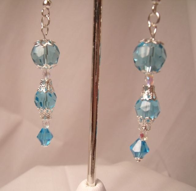 Dangle Earrings - Blue Faceted Glass Beads
