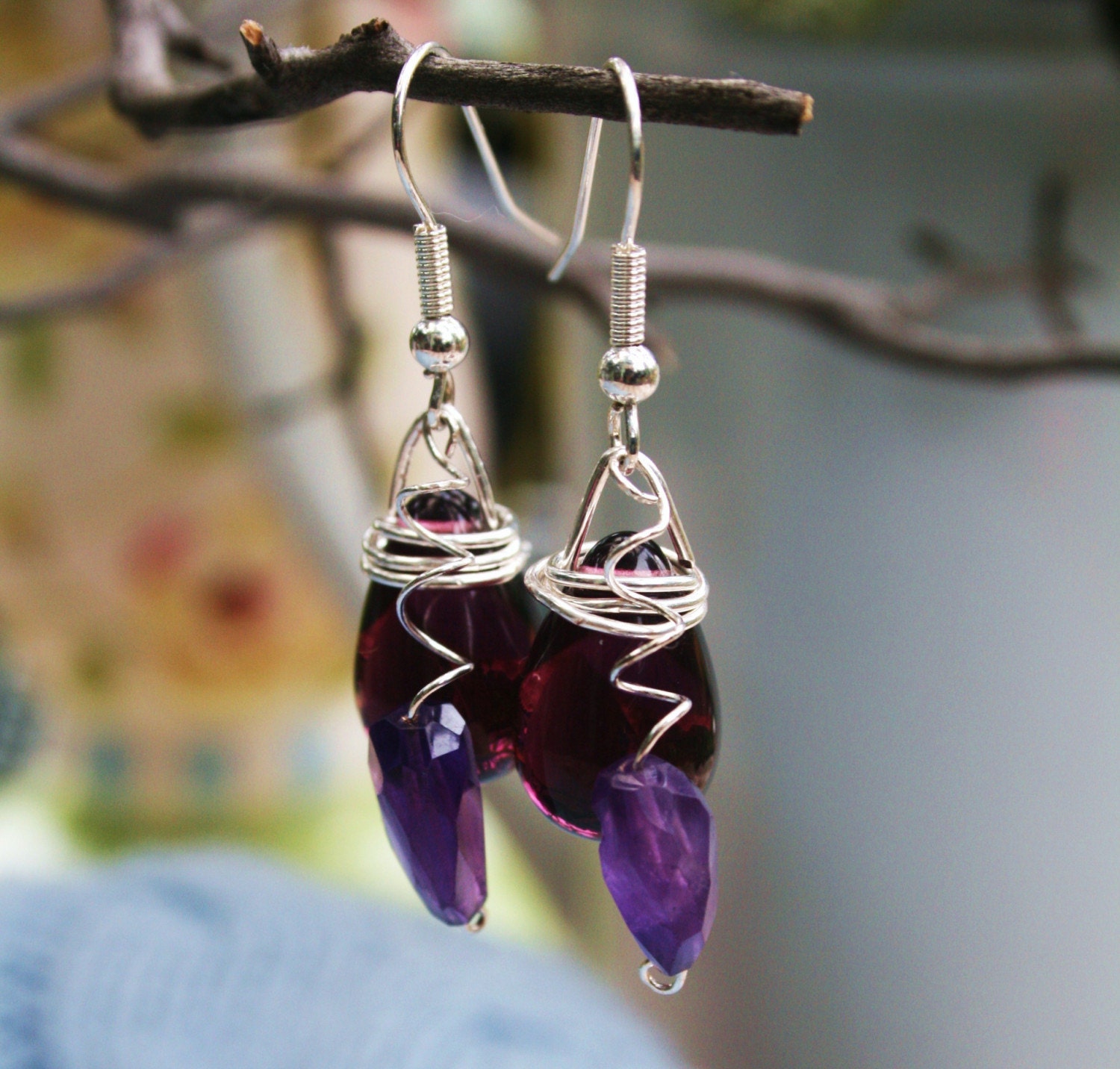 Plum Drops - Polished Deep Purple Fluorite and Amethyst  SOLD
