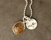 Gemstone Mommy - Hand Stamped Mother's Necklace with Bezel Set Stone