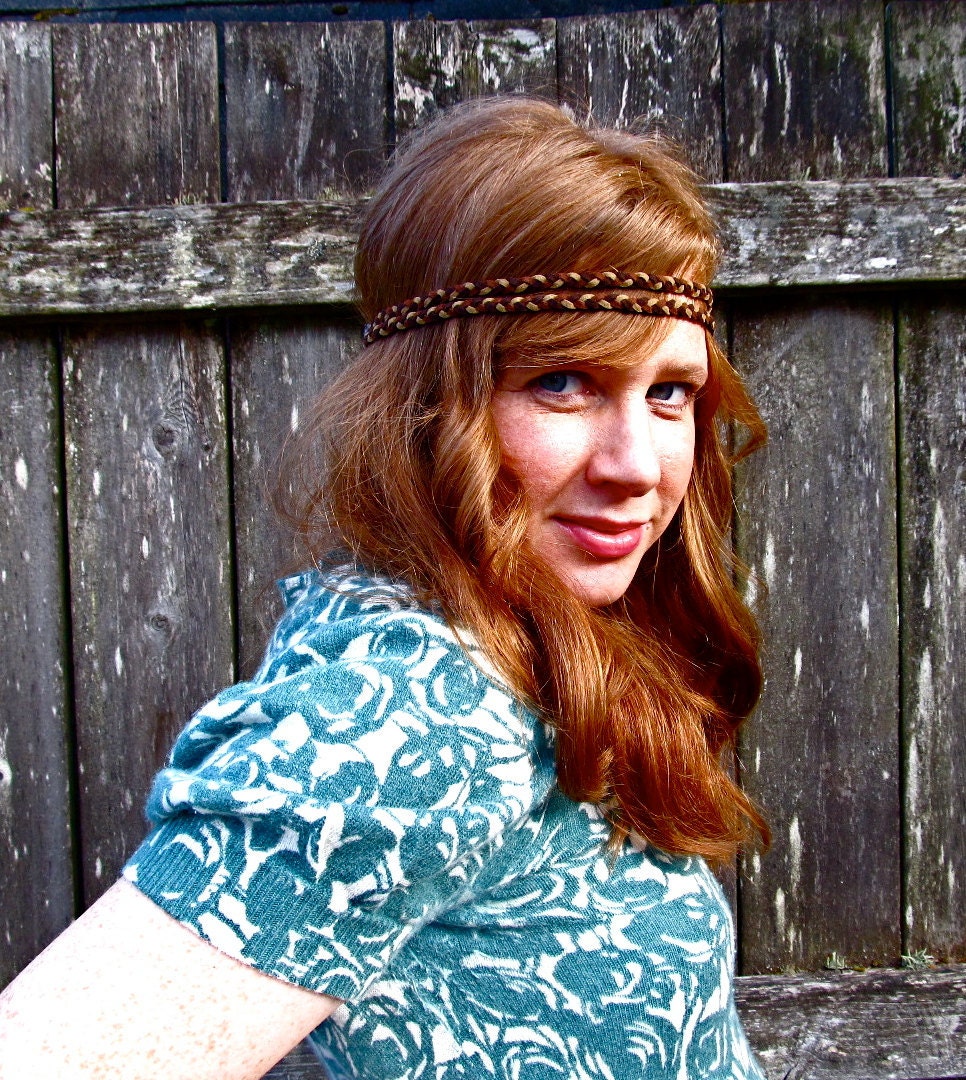 Skinny Double Stranded Braided Headband in Bohemian Coffeehouse