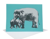 Mama and Baby Elephant -- Screenprinted Card for New Moms