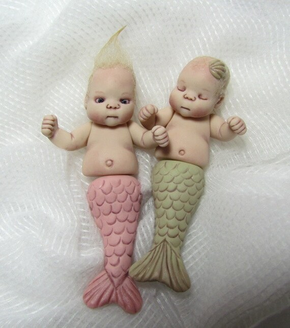 RESERVED - Hand Sculpted Miniature Baby Mermaids - RESERVED