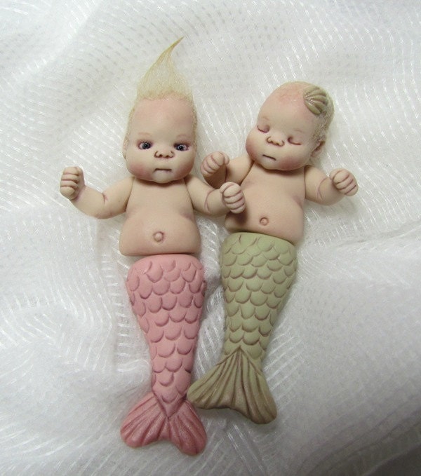 RESERVED - Hand Sculpted Miniature Baby Mermaids - RESERVED
