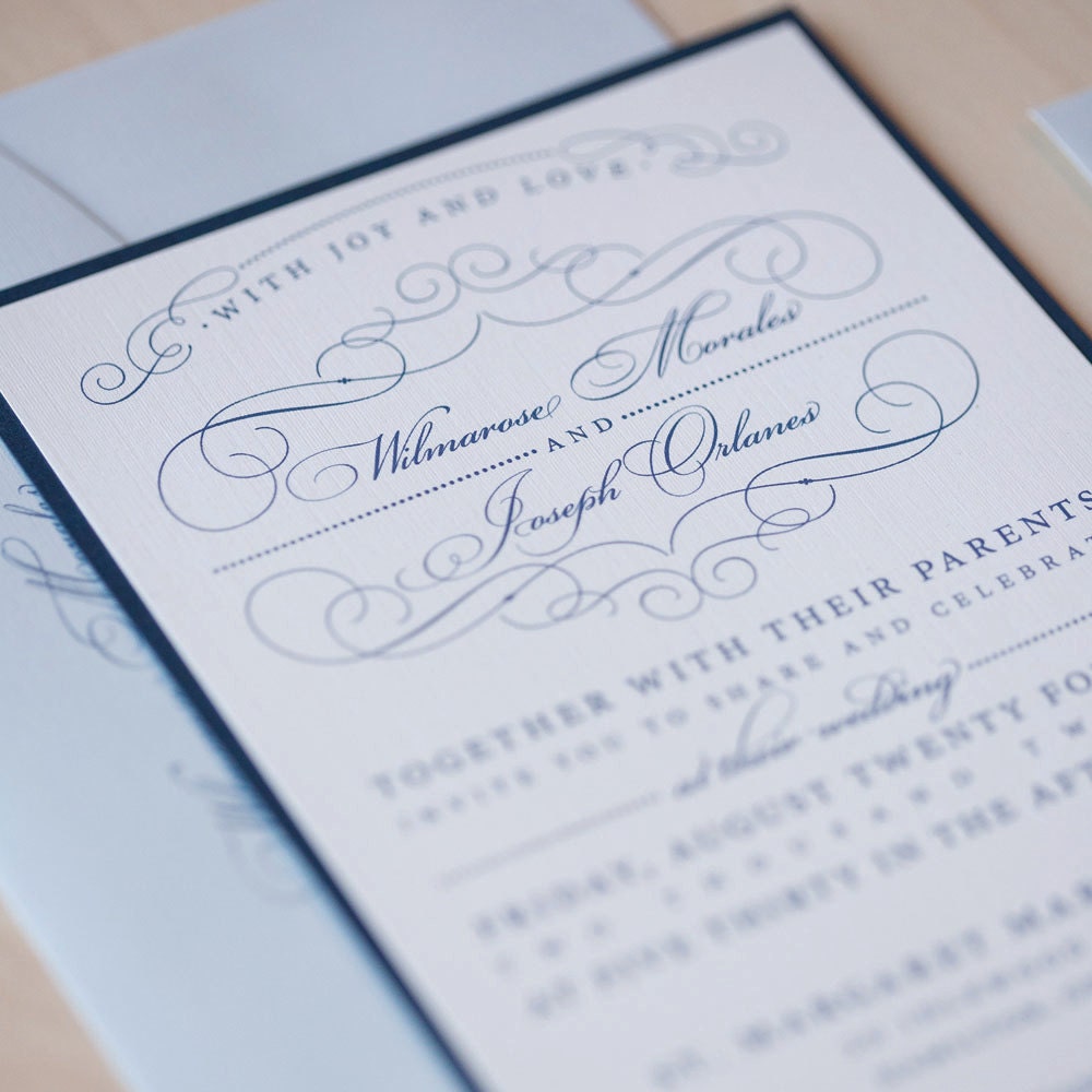 Romantic Flourish Wedding Invitation, vintage invitation, flourish wedding invitation with bakers twine and tag with date.
