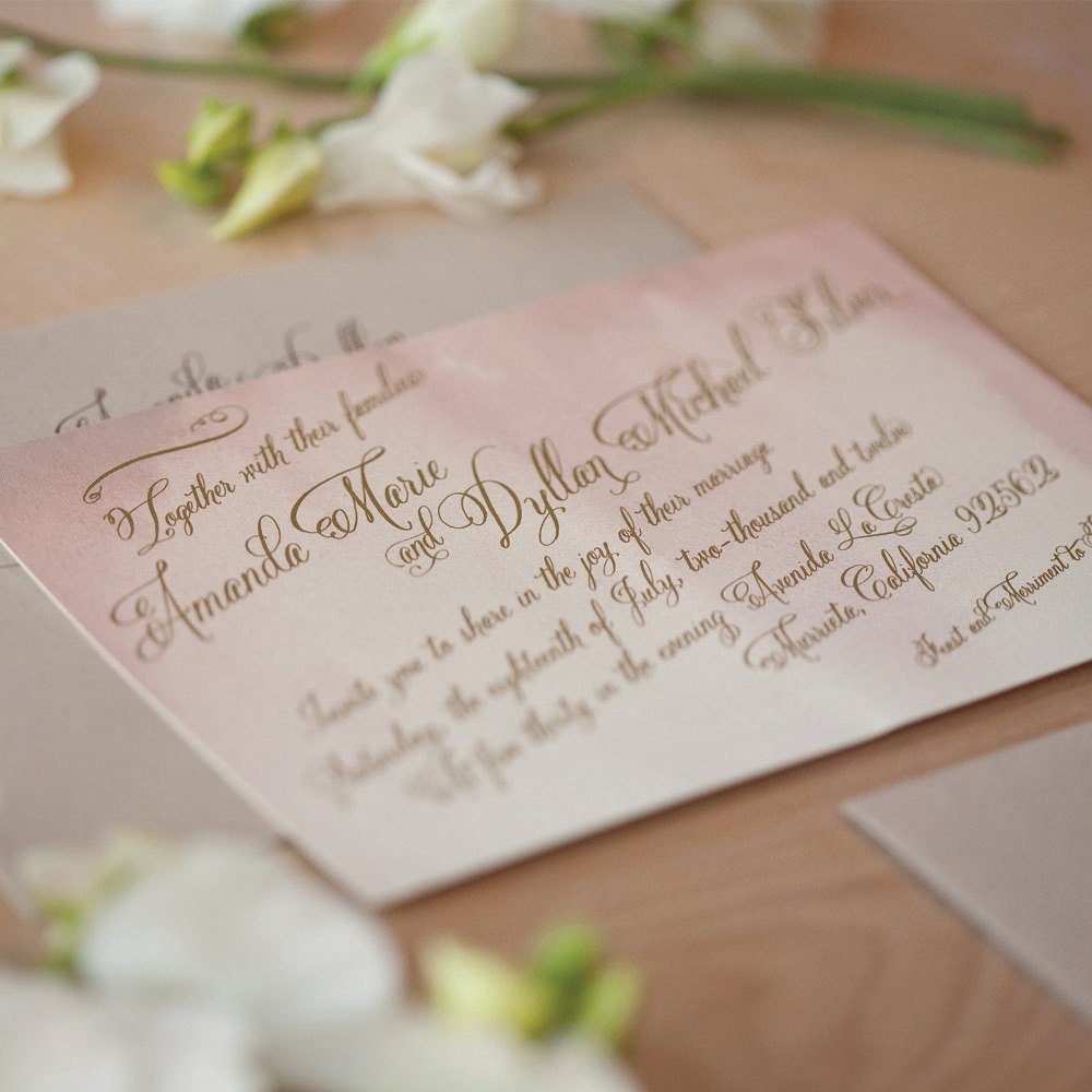 Watercolor Rustic Wedding Invitation, Vintage, Whimsical, Calligraphy invitation with jute twine and monogram tag-