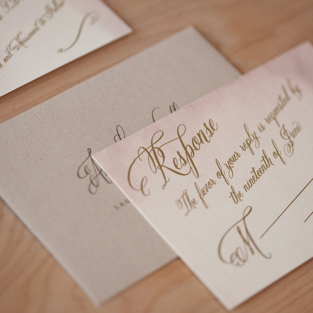 Watercolor Rustic Wedding Invitation, Vintage, Whimsical, Calligraphy invitation with jute twine and monogram tag-