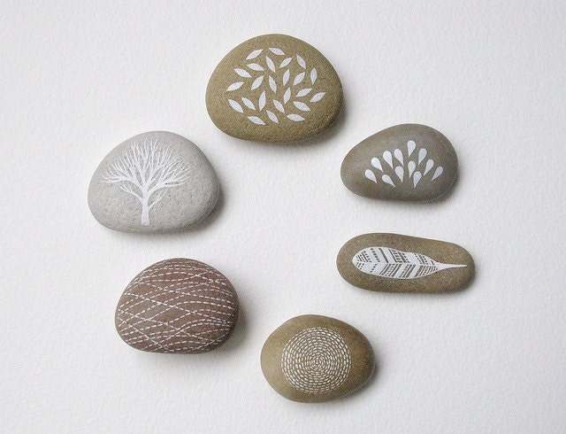 handpainted stone collection // set of six nature designs // by natasha newton