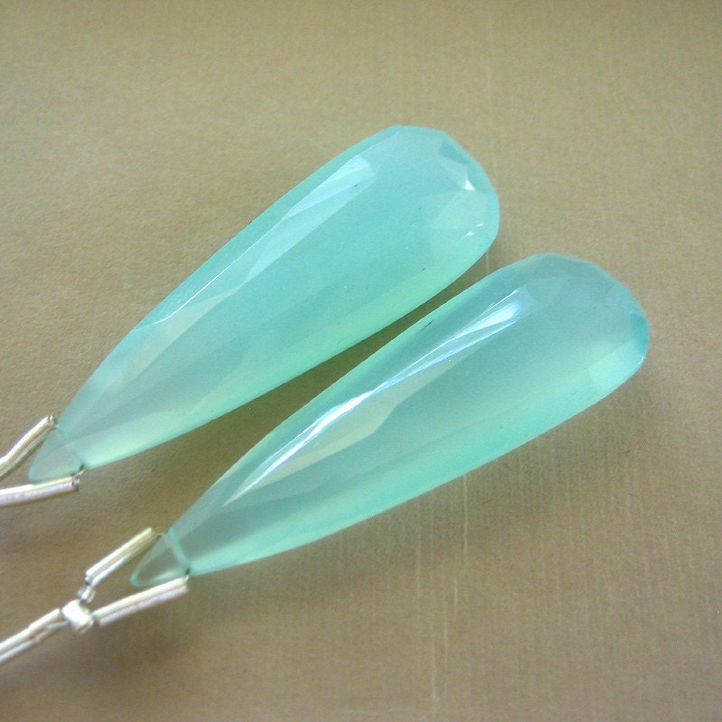 Aqua Chalcedony Faceted Long Briolette Beads 12.75x40.5mm - Pair