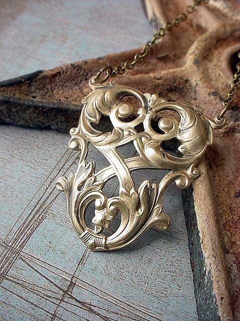 Nouveau Scroll Necklace Gold Brass Boho Bohemian Pendant under 25