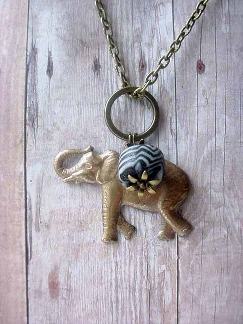 Elephant Pendant Tribal African Safari Zebra Stripe
