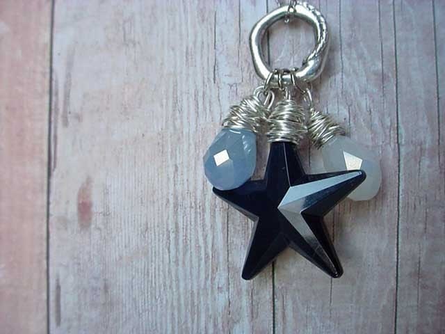 Silver Wire Wrapped Blue Star Pendant Necklace with Crystal Charms - Baby, I'm a Star