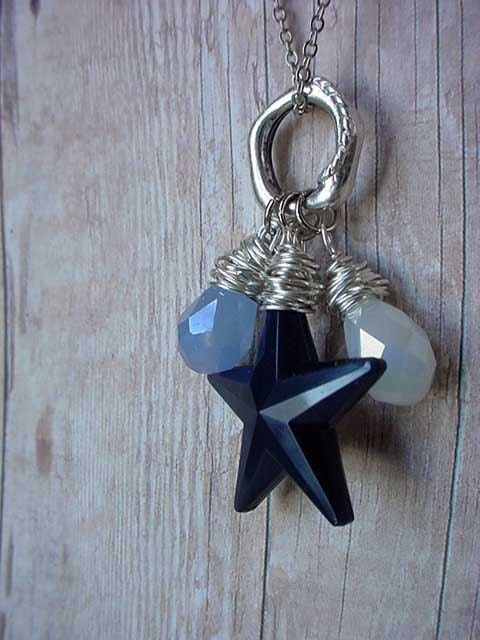 Silver Wire Wrapped Blue Star Pendant Necklace with Crystal Charms - Baby, I'm a Star