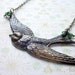 Soaring Bird Necklace - Antiqued Brass Sparrow Pendant - Fairy Tale, Nursery Rhyme - Green Dangles Under 25 Gift Box