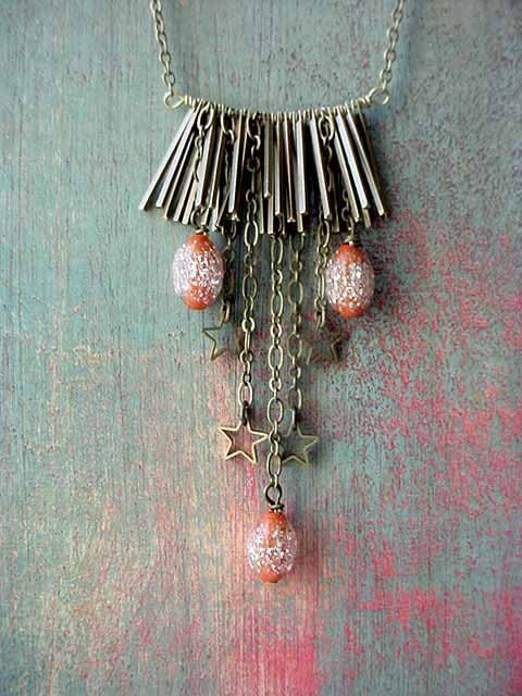 Bohemian Fringe Necklace Celestial Gold Stars, Fringe and Spikes Vintage Bib Tribal Statement Piece