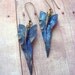Tropical Earrings Ocean Blue Gold Brass Caladium Leaves Hand Patina Wire Wrapped Dangles Resort Cruise