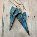 Tropical Earrings Ocean Blue Gold Brass Caladium Leaves Hand Patina Wire Wrapped Dangles Resort Cruise