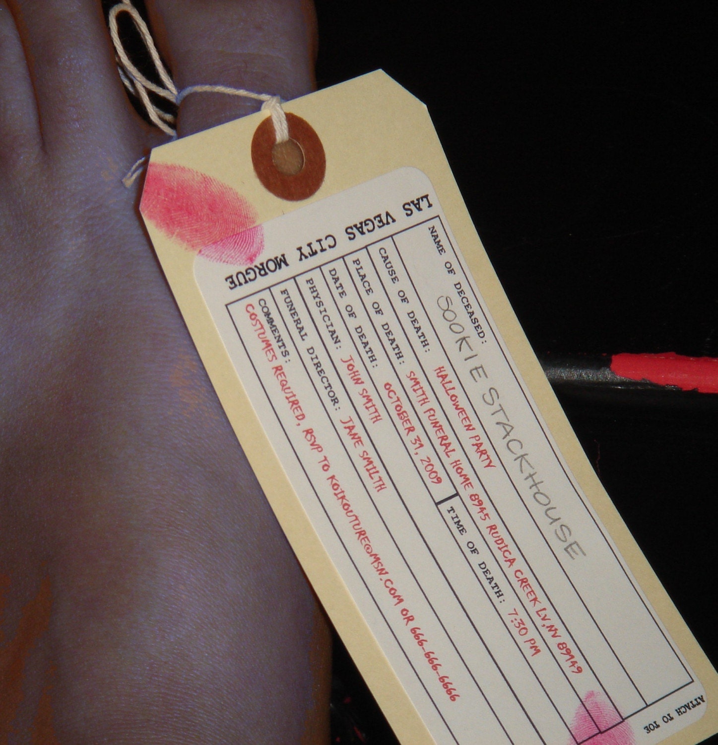 Morgue Toe Tag Invitations by Yelladoesstuff on Etsy