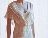 Wedding Shawl Stole Capelet Cashmere Mohair Wrap Romantic with Knit Rosette pin Cream Ivory Winter White