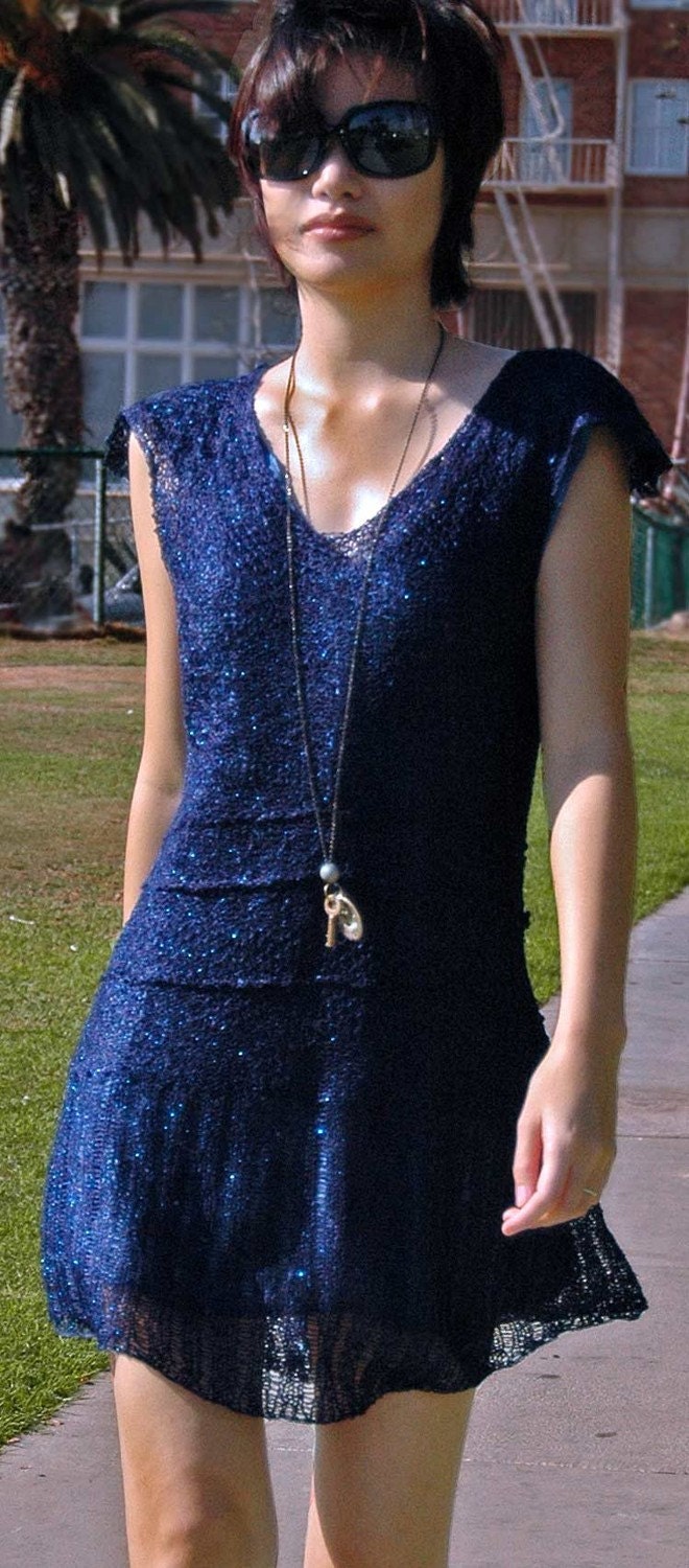 Party Dress Knit lace Midnight Blue Navy cocktail special occasion evening
