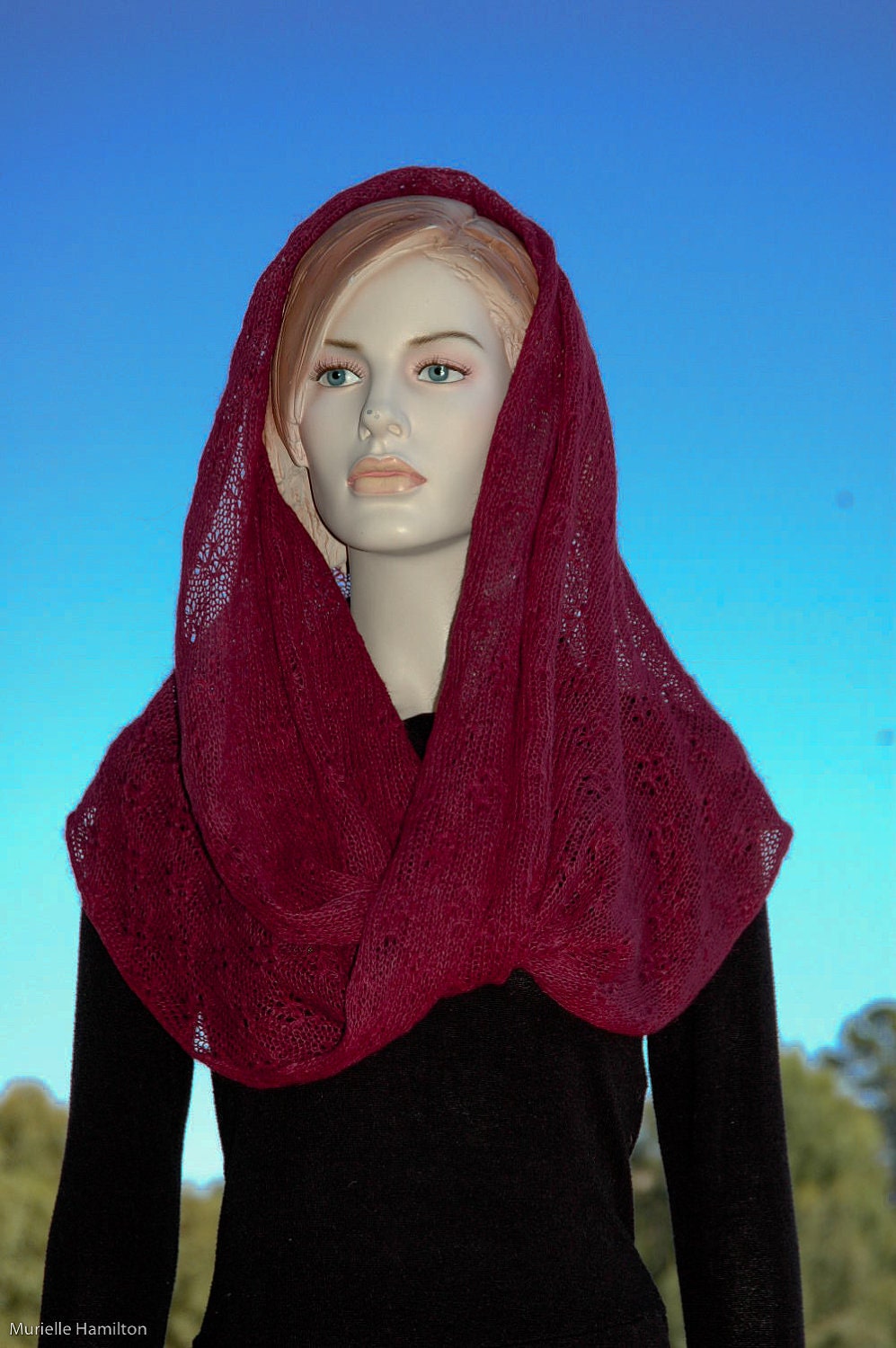 Cashmere Infinity Wrap Twist Mobius Shawl Cranberry Pinot Noir Wine Dark Berry Merlot Plum
