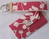 Mini Wallet and Key Fob Set in Amy Butler Pink Coriander and Apples and Pears (see shop annc. for free shipping offer)