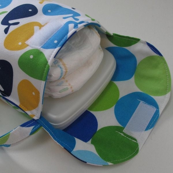 Diaper Wristlet in Robert Kaufman Whales in Bright (see shop annc. for free shipping offer)