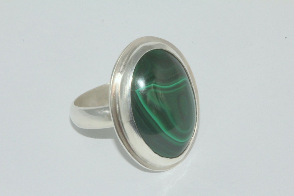 Mirror of the soul/ natural malachite and sterling silver Ring