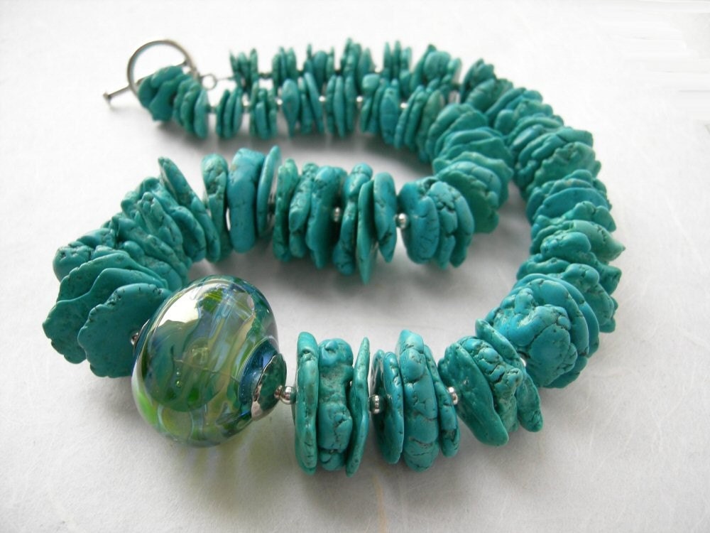 Sea Discs - Hollow Glass and Turquoise Necklace.