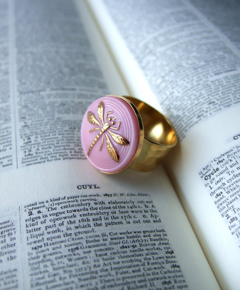 Beautiful Demoiselle - Adjustable Czech Glass Dragonfly Ring