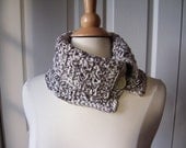 Neck Warmer, Chocolate Brown and Creamy White, Vintage Buttons, Cotton, OOAK