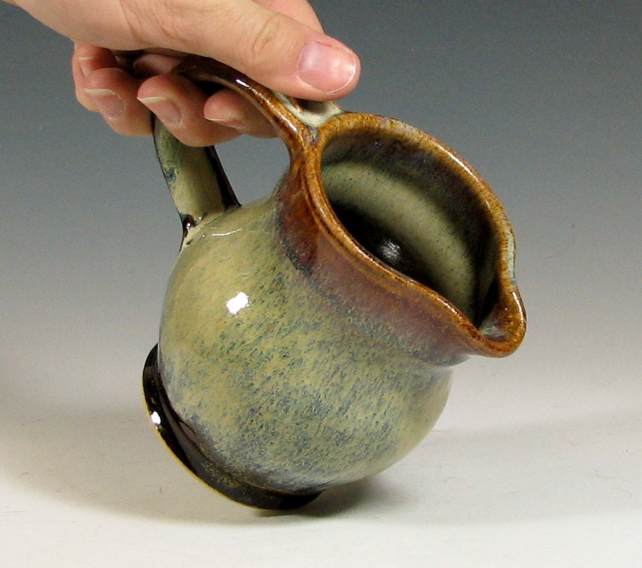 Creamer pitcher ceramic, maple syrup jug, stoneware creamer, glazed in brown cream, handmade stoneware by hughes pottery
