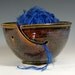 Yarn bowl ceramic, knitting crochet porcelain, glazed in caramel brown blue, handmade by hughes pottery