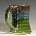 Coffee mug ceramic, beer tankard stein cup, glazed in green brown, handmade stoneware by hughes pottery
