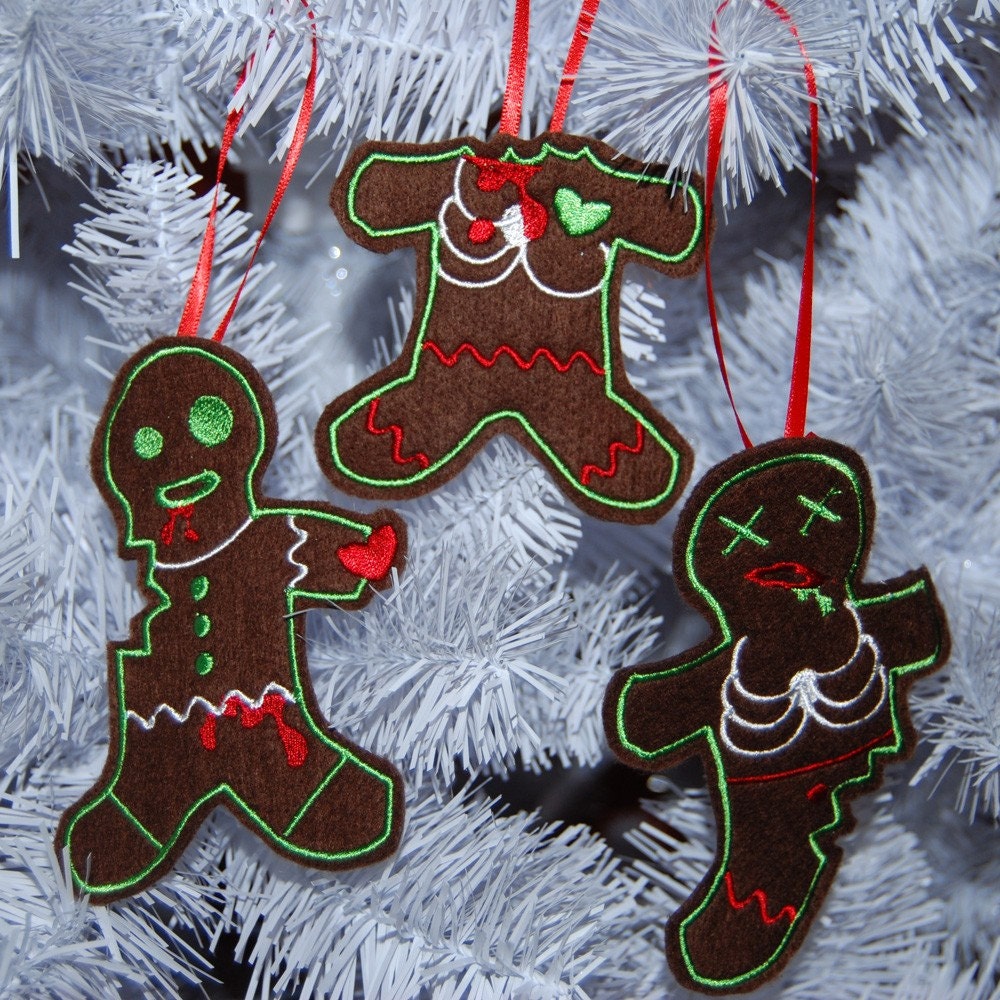 Felt Embroidery Zombie Gingerdead Christmas Ornament set