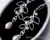 Leaf Bridal Earrings, Ivory Pearl Earrings, Austrian Crystal Wedding Earrings, Bridesmaids Earrings, Swarovski Pearl Silver Earrings