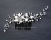 White Swarovski Pearl Floral Bridal Hair Comb - Off White Light Cream Silver Wedding Hair Accessories Hair Head Piece Fascinator Jewelry