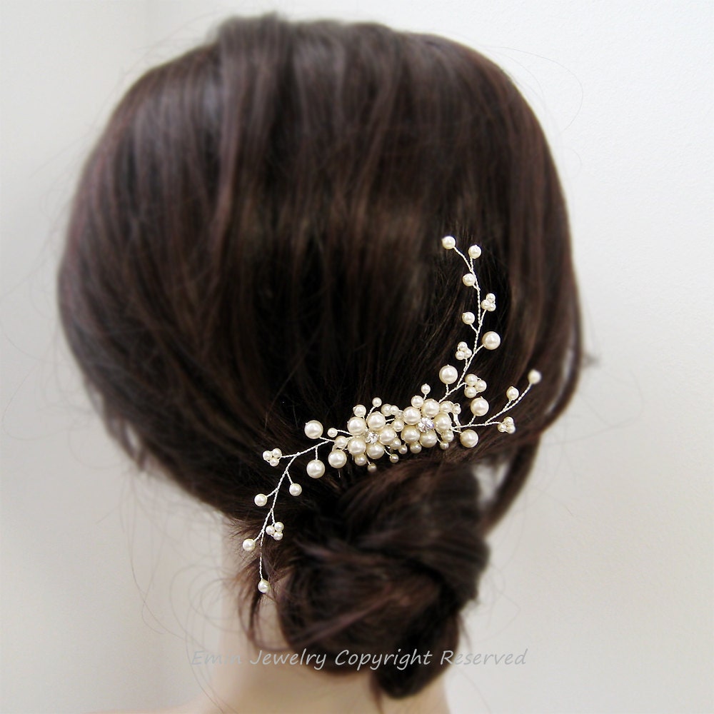 Ivory Pearl Rhinestone Floral Vine Bridal Hair Comb - Wedding Hair Jewelry Bridesmaid Comb Bride Comb Hair Accessories H20