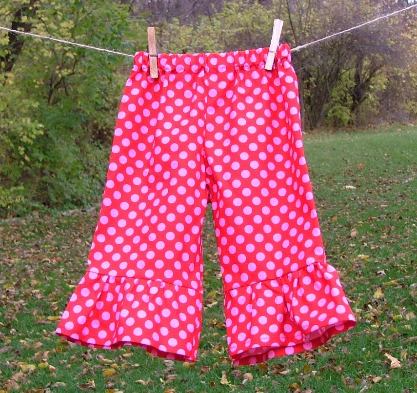 Girls Ruffle Pants in Michael MillerTa Dot in Berry - sizes 6 mths to 5