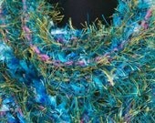 SALE Hand Knit Scarf Wrap in Peacock Blue